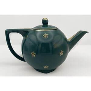 Vintage MCM Hall Teapot Emerald Green & Gold Star Collectable